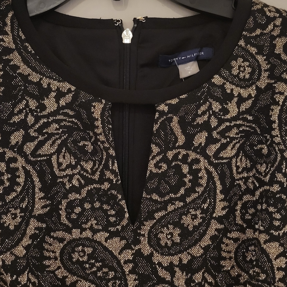 Tommy Hilfiger black and Gold brocade dress size 8 - Picture 2 of 4